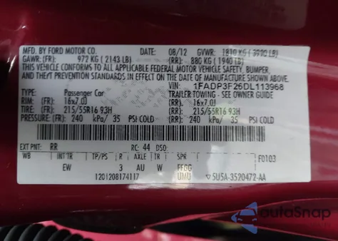 2013 Ford Focus Se из США, поврежденный, VIN 1FADP3F26DL113968